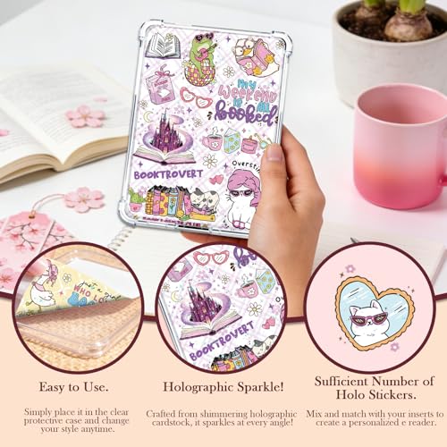 Rngmsi Insert Cardstock for Clear Case - 12Pcs Funny Reading Books Cardstock Inserts Compatible with Kindle Paperwhite 11th-12th, 50Pcs Cute Animals Stickers for E-Reader Clear Back Cover Accessories - Image 4