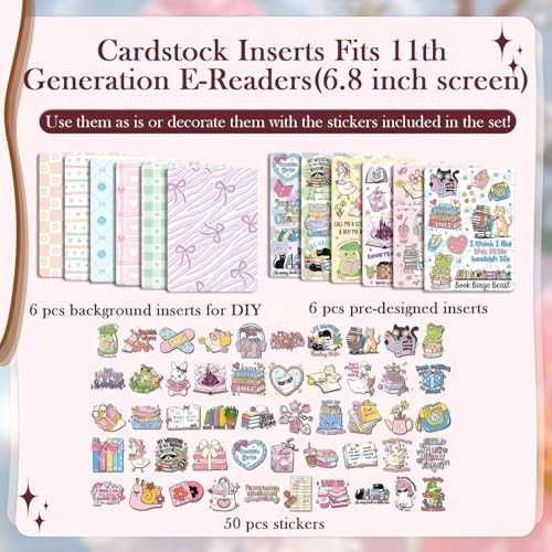 Rngmsi Insert Cardstock for Clear Case - 12Pcs Funny Reading Books Cardstock Inserts Compatible with Kindle Paperwhite 11th-12th, 50Pcs Cute Animals Stickers for E-Reader Clear Back Cover Accessories - Image 3