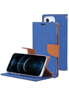 Case Cover For iPhone 13 Pro Max GOOSPERY CANVAS DIARY Cross Texture Horizontal Flip Leather Case with Holder& Card Slots & Wallet Blue
