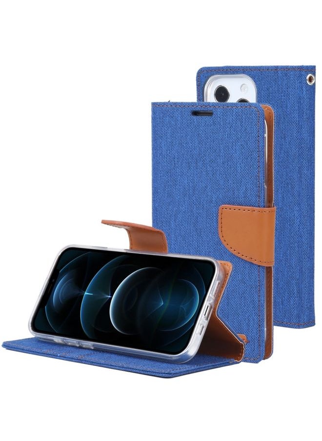 Generic - Case Cover For iPhone 13 Pro Max GOOSPERY CANVAS DIARY Cross Texture Horizontal Flip Leather Case with Holder& Card Slots & Wallet Blue - Image 1