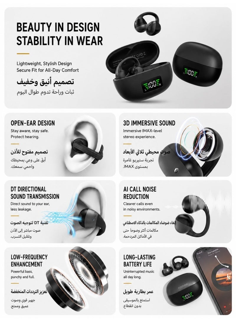 Cooyee سماعات أذن لاسلكية بتصميم مشبك، بلوتوث 6.0، مفتوحة الأذن، للرياضة والعمل والاستخدام اليومي - Image 3