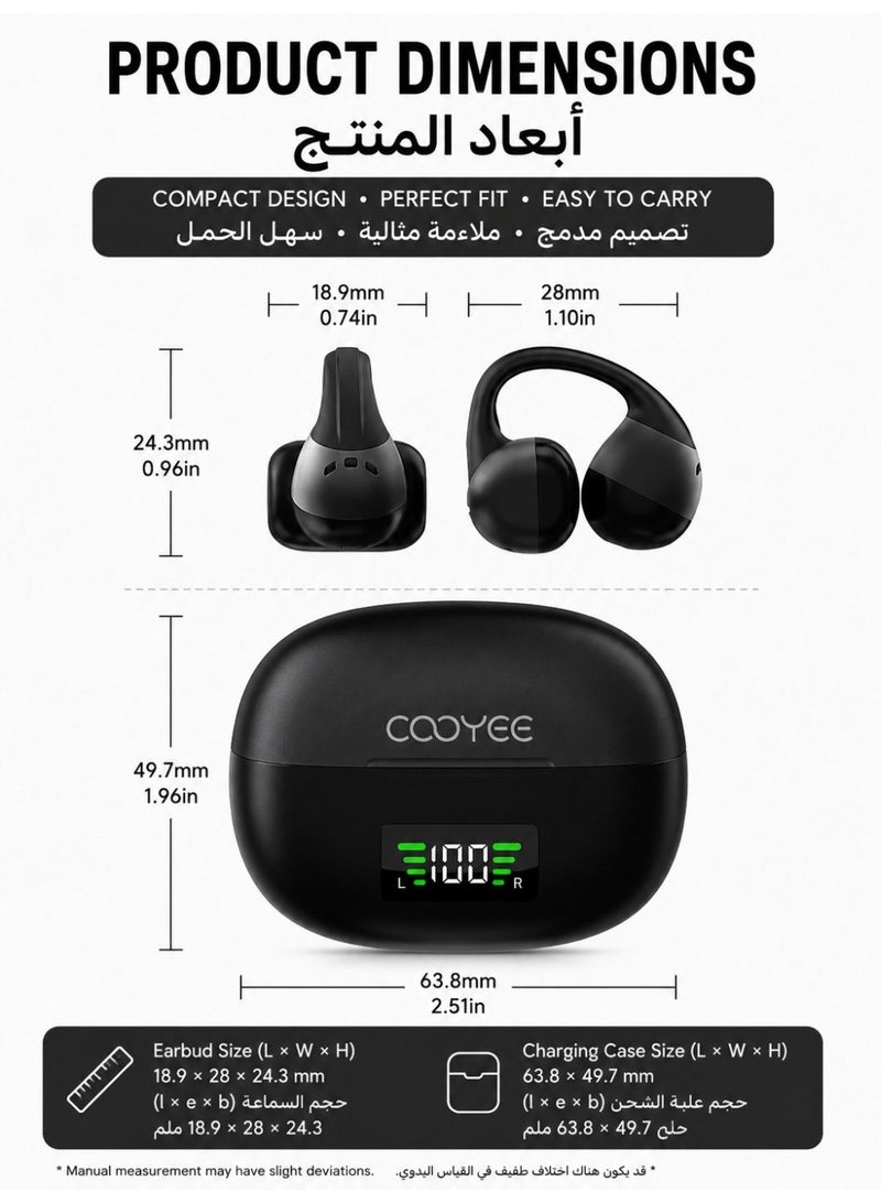 Cooyee سماعات أذن لاسلكية بتصميم مشبك، بلوتوث 6.0، مفتوحة الأذن، للرياضة والعمل والاستخدام اليومي - Image 4