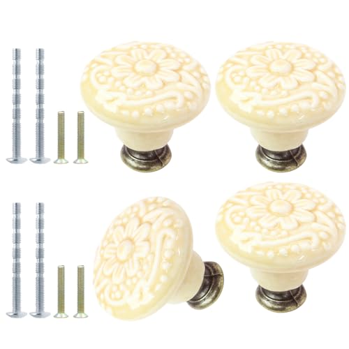 Suiwotin 16pcs Beige Ceramic Cabinet Knobs Vintage Retro Dresser Knobs Decorative Drawer Pulls for Closet Cupboard Furniture Doors - Image 1
