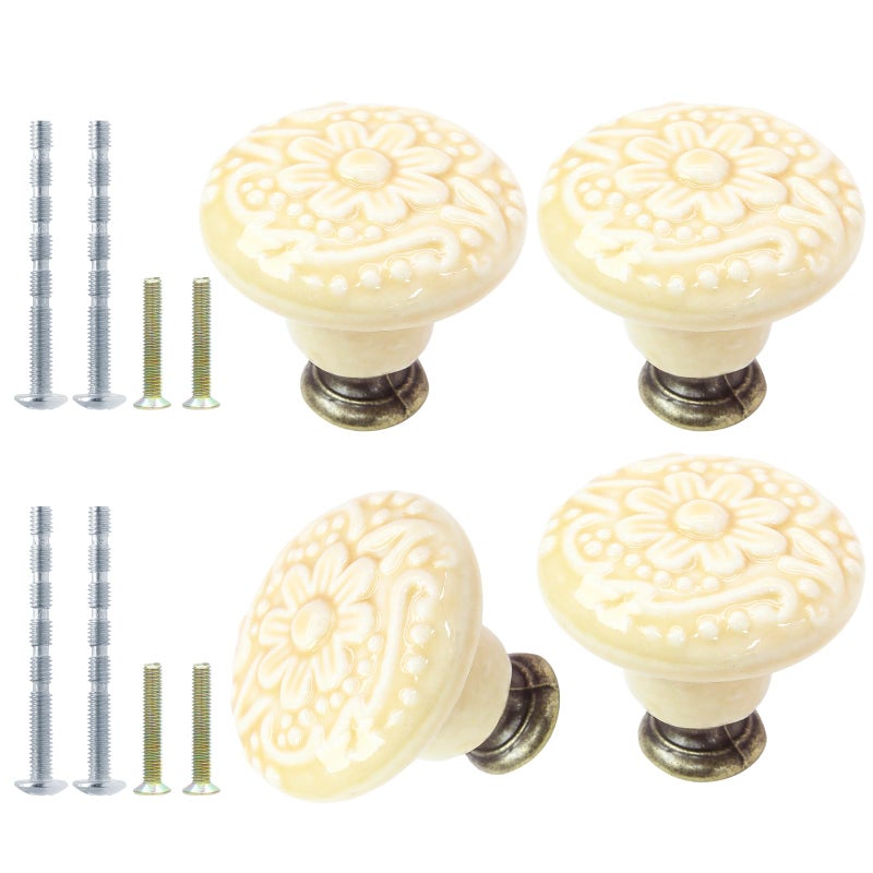 Suiwotin 16pcs Beige Ceramic Cabinet Knobs Vintage Retro Dresser Knobs Decorative Drawer Pulls for Closet Cupboard Furniture Doors - Image 2