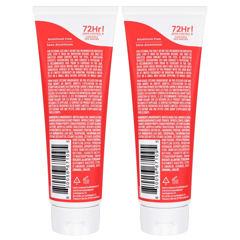 Lume Whole Body Deodorant - Invisible Cream Tube - 72 Hour Odor Control - Aluminum Free, Baking Soda Free, Skin Safe - 3.0 ounce (Pack of 2) (Clean Tangerine) - Image 2