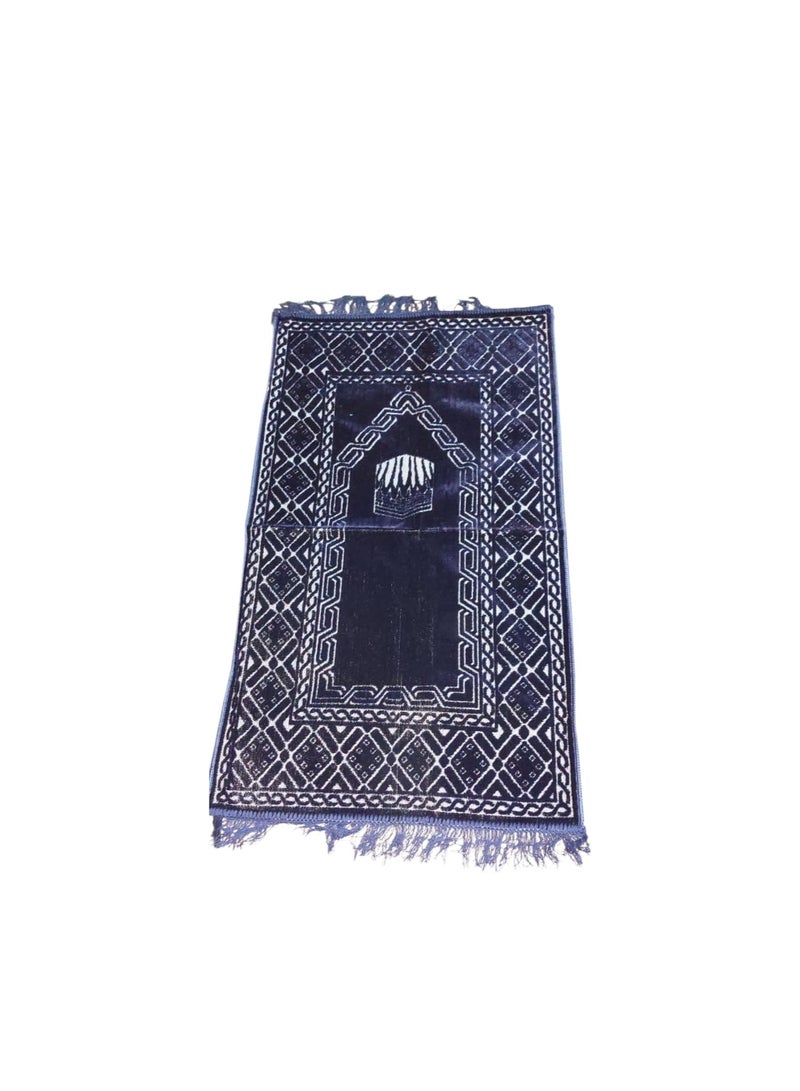 سجاده صلاة أم القري  مصنوعة من القطيفة الناعمة خامة عالية الجودة (أزرق غامق) - Image 1