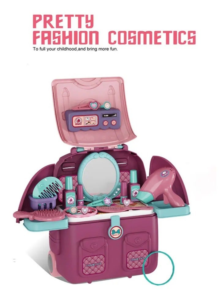 Kids Dressing Table Toy Backpack Maquiagem Infantil Cosmetic Beauty Makeup Toy for Girls Made of Plastic  - Image 1