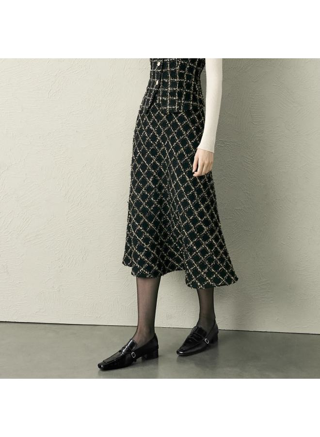 Yanyee Black Plaid Mid-length Skirt For Women Winter Warm Loose Flared Skirt Black XL - Image 1