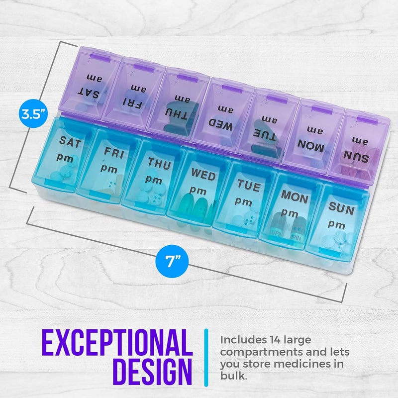 MEDca Weekly Pill Organizer - 7 Day AM/PM Twice a Day | Pills Planner Case with Large Compartment | BPA Free Travel Medicine Box for Medication, Vitamins & Fish Oil Supplements - Image 5