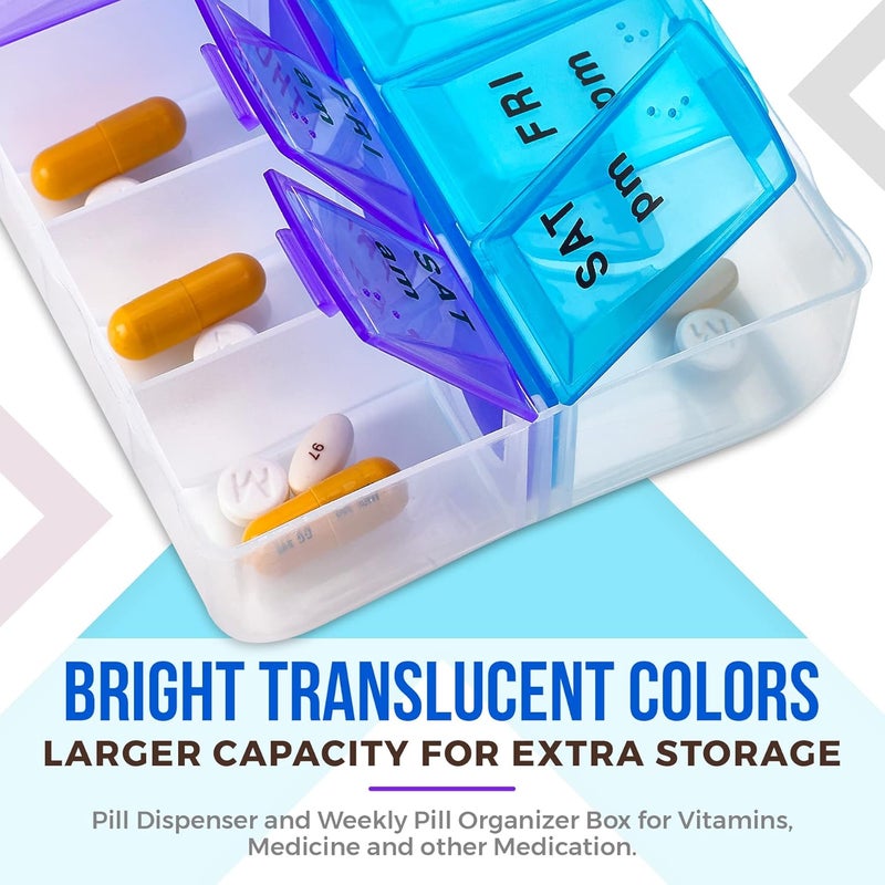 MEDca Weekly Pill Organizer - 7 Day AM/PM Twice a Day | Pills Planner Case with Large Compartment | BPA Free Travel Medicine Box for Medication, Vitamins & Fish Oil Supplements - Image 2