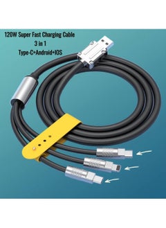 XIPH Fast Charging Cable 6A 120W, 3-in-1 USB Cable (Type C, Micro-USB, Lightning) for iPhone, iPad, Samsung – 1.2 Meter, Black  - Image 2