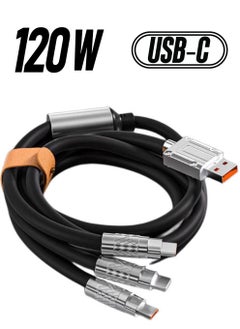 XIPH Fast Charging Cable 6A 120W, 3-in-1 USB Cable (Type C, Micro-USB, Lightning) for iPhone, iPad, Samsung – 1.2 Meter, Black  - Image 1