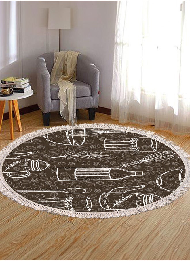 Modern Design Turkish Round Decorative Carpet - Brown&White - 120x120 cm 