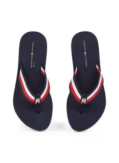 TOMMY HILFIGER Women's Signature Strap Wedge Flip Flops - Polyester, Blue  - Image 4