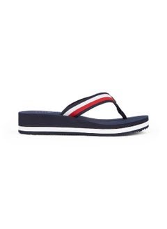 TOMMY HILFIGER Women's Signature Strap Wedge Flip Flops - Polyester, Blue  - Image 1