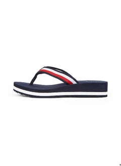 TOMMY HILFIGER Women's Signature Strap Wedge Flip Flops - Polyester, Blue  - Image 5