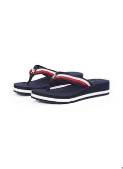 TOMMY HILFIGER Women's Signature Strap Wedge Flip Flops - Polyester, Blue  - Image 2