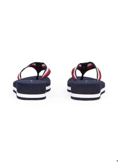 TOMMY HILFIGER Women's Signature Strap Wedge Flip Flops - Polyester, Blue  - Image 3