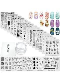 KADS KADS 20pcs Nail Stamp Plates Set Nails Art Stamping Plates Leaves Flowers Animal Nail Plate Template Image Plate (20Pcs + Stamper)  - Image 1