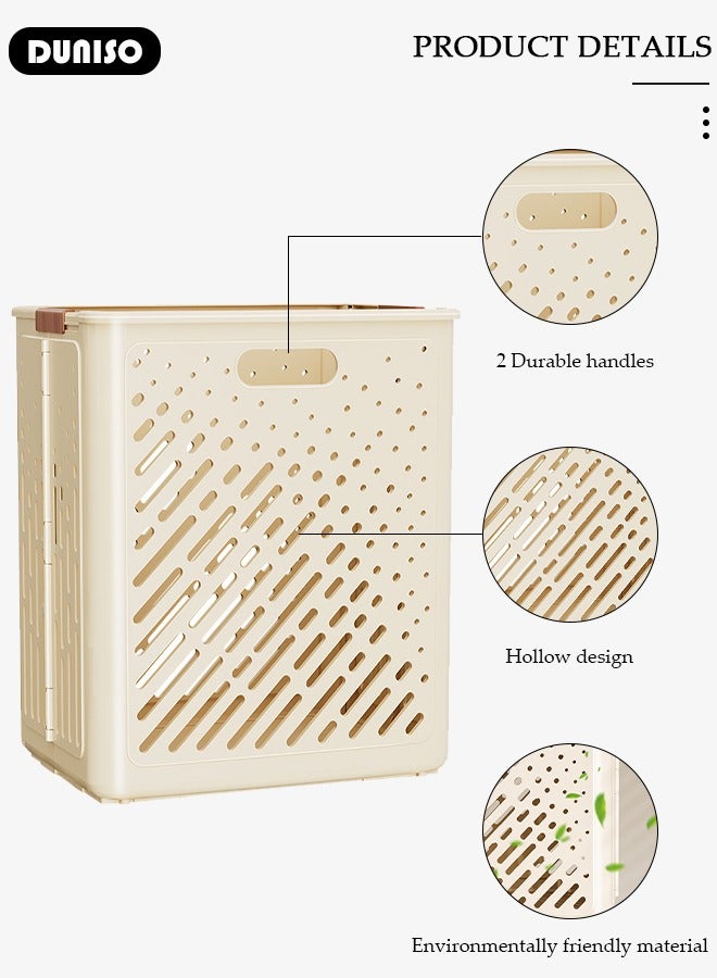 DUNISO Foldable Plastic Laundry Basket,Large Capacity Dirty Clothes Basket with Handles Easy to Lift,Rectangular Laundry Hamper Waterproof Dirty Clothes Organizer for Bathroom Washroom  - Image 2