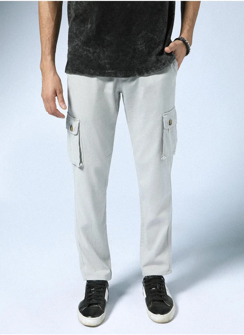 هوبرهولمي Men's Slim Fit Stretchable Cargo Trousers with Mid-Rise Waist