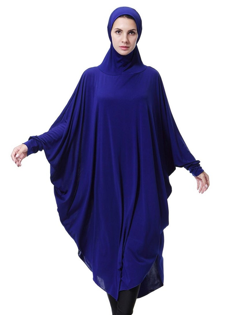 إسكدنيا Women's Solid Color Thobe With Hijab Long Sleeves Hooded Abaya Cape Blue - Image 1