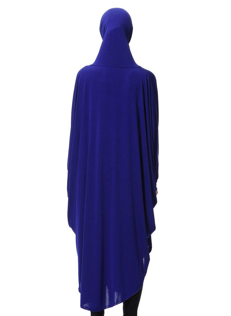 إسكدنيا Women's Solid Color Thobe With Hijab Long Sleeves Hooded Abaya Cape Blue - Image 2