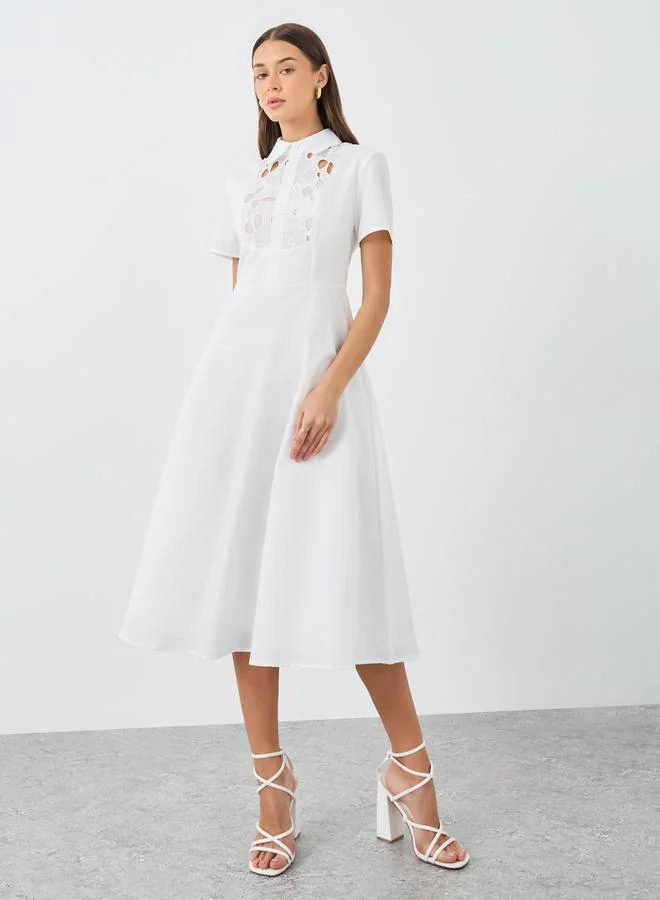 Styli Styli Embroidered Panel Shirt Midi Dress