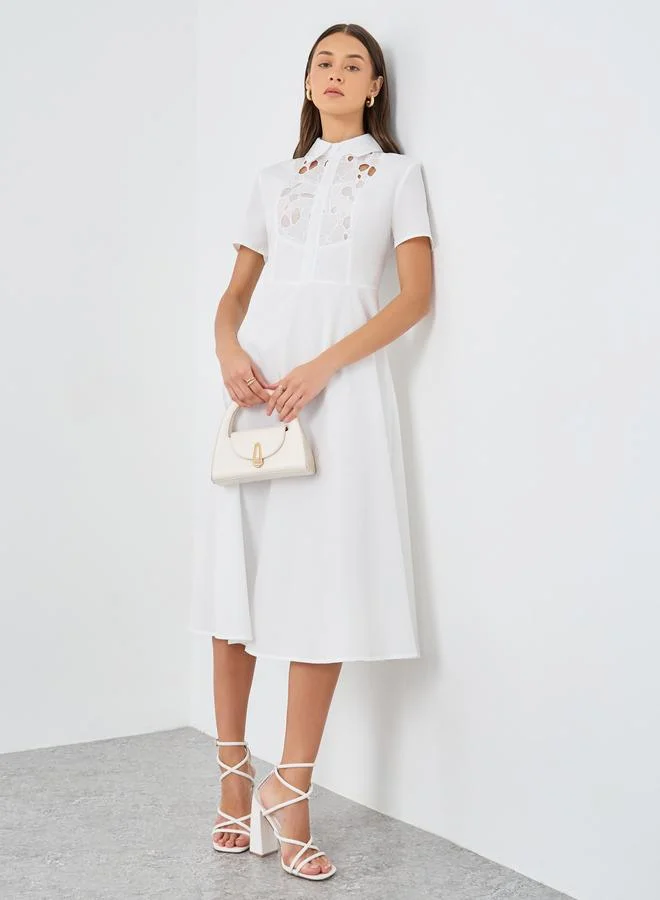 Styli Styli Embroidered Panel Shirt Midi Dress