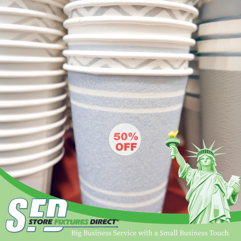 Store Fixtures Direct 50% Percent Off Mark Down Dot Stickers, 3/4" Round Self Adhesive Retail Circle Labels, 1000 Pack - Image 3
