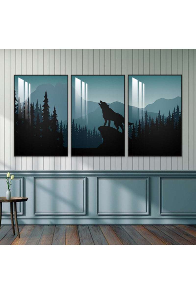 Marktna Three wooden wall painting with a frame and a clear acrylic layer - Image 1