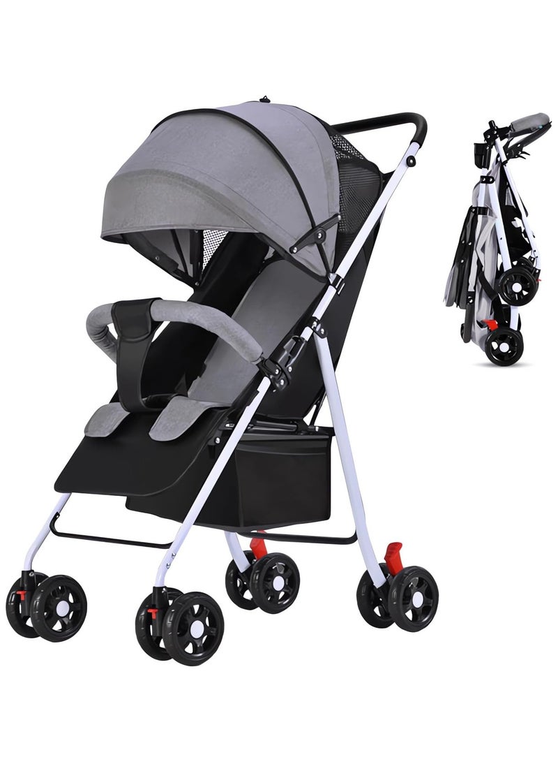 AUTOYSUR Lightweight Stroller, Foldable Baby Stroller with Waterproof Canopy, Travel Stroller with Cup Holder and Storage Basket, 0-36 Months Toddler Stroller, Gray - Image 1