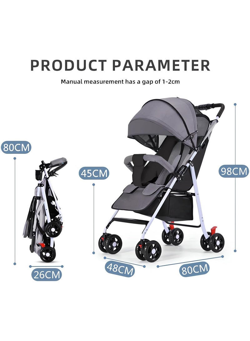 AUTOYSUR Lightweight Stroller, Foldable Baby Stroller with Waterproof Canopy, Travel Stroller with Cup Holder and Storage Basket, 0-36 Months Toddler Stroller, Gray - Image 2