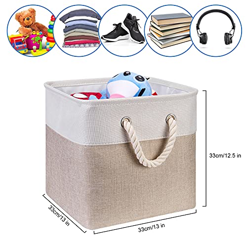 HSDT Fabric Cube Storage Bins 13x13x12.5 Inch Light-Brown Cube Storage Boxes Collapsible Large Cloth Organizer Baskets with Cotton Rops Handles for Storage Cubbies or Closet Shelf ,QY-SC26-2 - Image 3