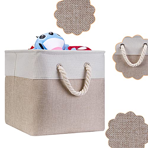 HSDT Fabric Cube Storage Bins 13x13x12.5 Inch Light-Brown Cube Storage Boxes Collapsible Large Cloth Organizer Baskets with Cotton Rops Handles for Storage Cubbies or Closet Shelf ,QY-SC26-2 - Image 4
