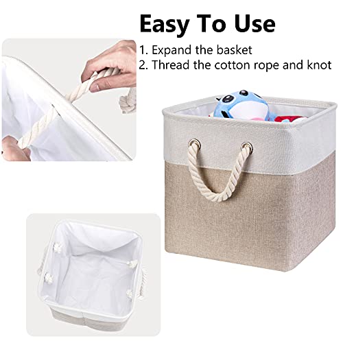 HSDT Fabric Cube Storage Bins 13x13x12.5 Inch Light-Brown Cube Storage Boxes Collapsible Large Cloth Organizer Baskets with Cotton Rops Handles for Storage Cubbies or Closet Shelf ,QY-SC26-2 - Image 5