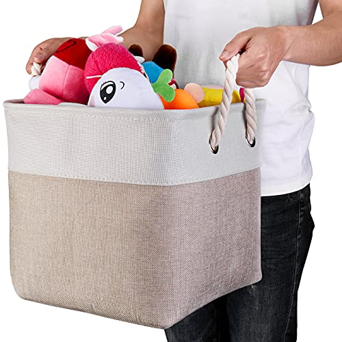 HSDT Fabric Cube Storage Bins 13x13x12.5 Inch Light-Brown Cube Storage Boxes Collapsible Large Cloth Organizer Baskets with Cotton Rops Handles for Storage Cubbies or Closet Shelf ,QY-SC26-2 - Image 2