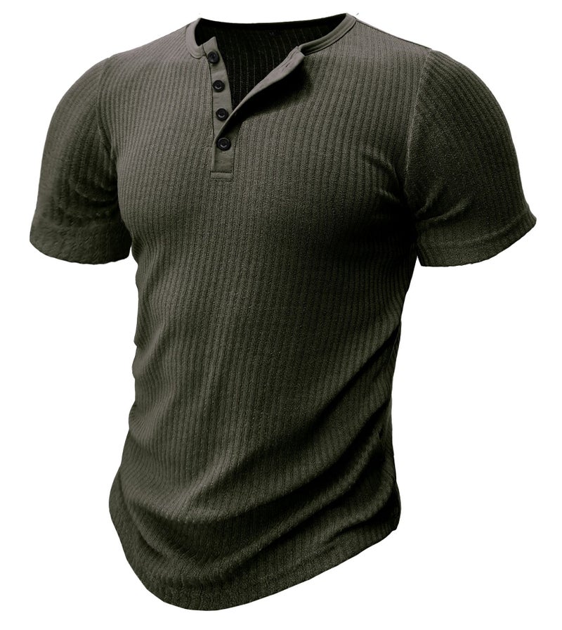 ورياضة Slim Fit العضلات الرجال قصيرة الأكمام تي شيرت التجارة الخارجية اللياقة البدنية موضوع مرن ضيق لون صلب هنري - Image 1