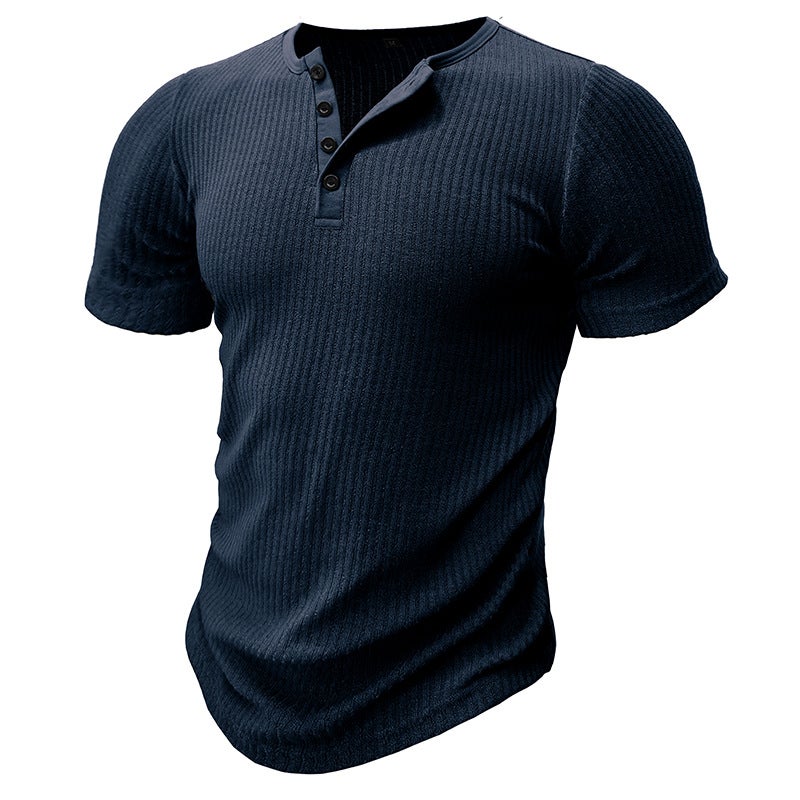 ورياضة Slim Fit العضلات الرجال قصيرة الأكمام تي شيرت التجارة الخارجية اللياقة البدنية موضوع مرن ضيق لون صلب هنري - Image 4