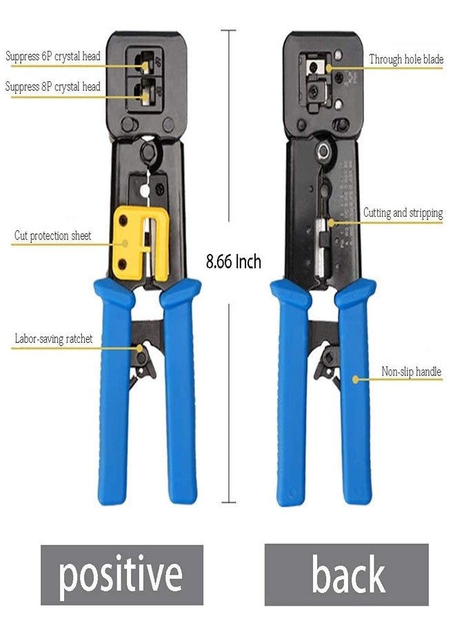 CLUSPEX Crimping Tool for Pass Through Connector RJ11 and RJ45 Plugs Networking Cat5/5e and Cat6 Crimp Tool - Image 2