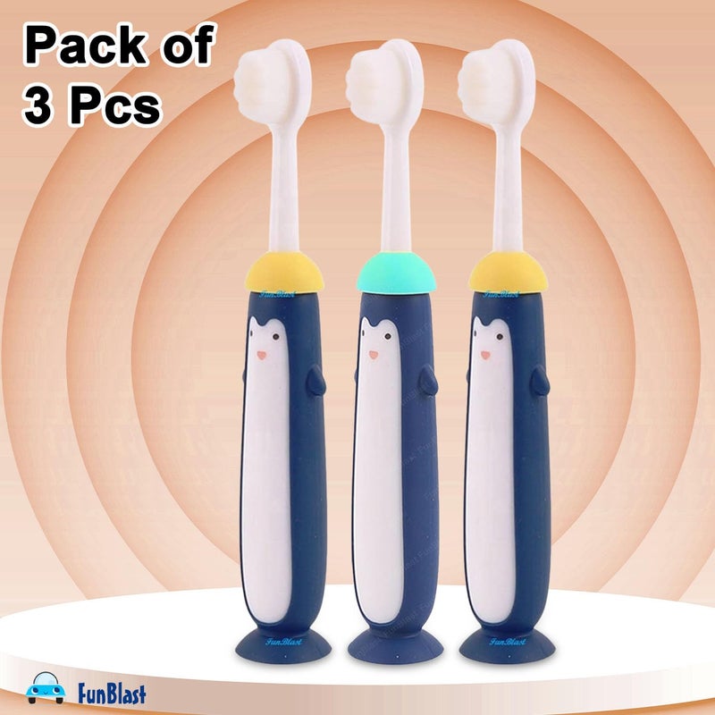 FunBlast Kids Toothbrush Pack of 3 Cute - Microfiber Soft Tooth Brush, Manual Toothbrush for Kids, Boys and Girls, Extra Soft Bristles Toothbrush for 3-6 Years old Children (Multicolor) - Image 2