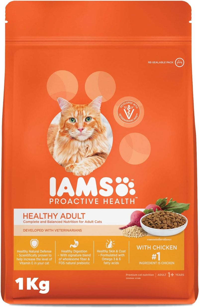Iams Heat insulation layer Proactive Health Premium Dry Adult Cat Food With Chicken, 1 kg Global assorted color picks - Image 1