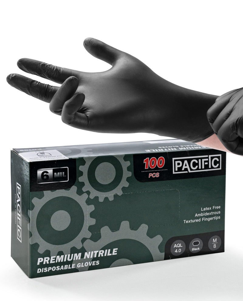 Pacific PPE 6 مللي النتريل القفازات القابلة للتصرف في الأطعمة التي آمنت البودرة الخالية من المسحوق متوسطة متوسطة خالية من اللاتكس - Image 1