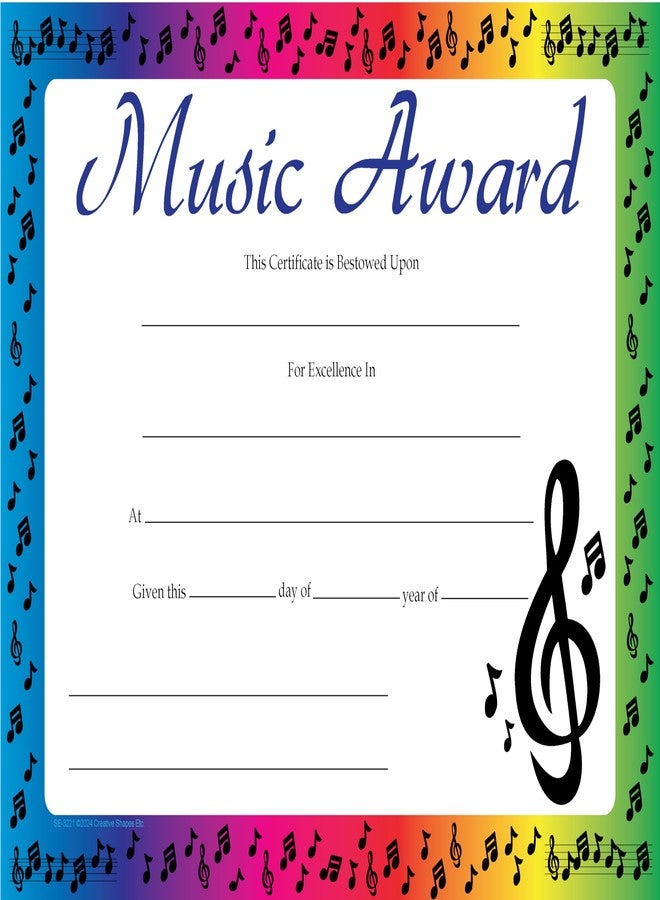 SHAPES ETC. 30 pcs Music Award Recognition Certificates 11in x 8.5in Academic Recognition Music Teachers School Certificate Musicians Musical Achievement Kids Awards Band Achievements Made in The USA - Image 2