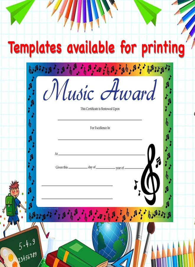 SHAPES ETC. 30 pcs Music Award Recognition Certificates 11in x 8.5in Academic Recognition Music Teachers School Certificate Musicians Musical Achievement Kids Awards Band Achievements Made in The USA - Image 4