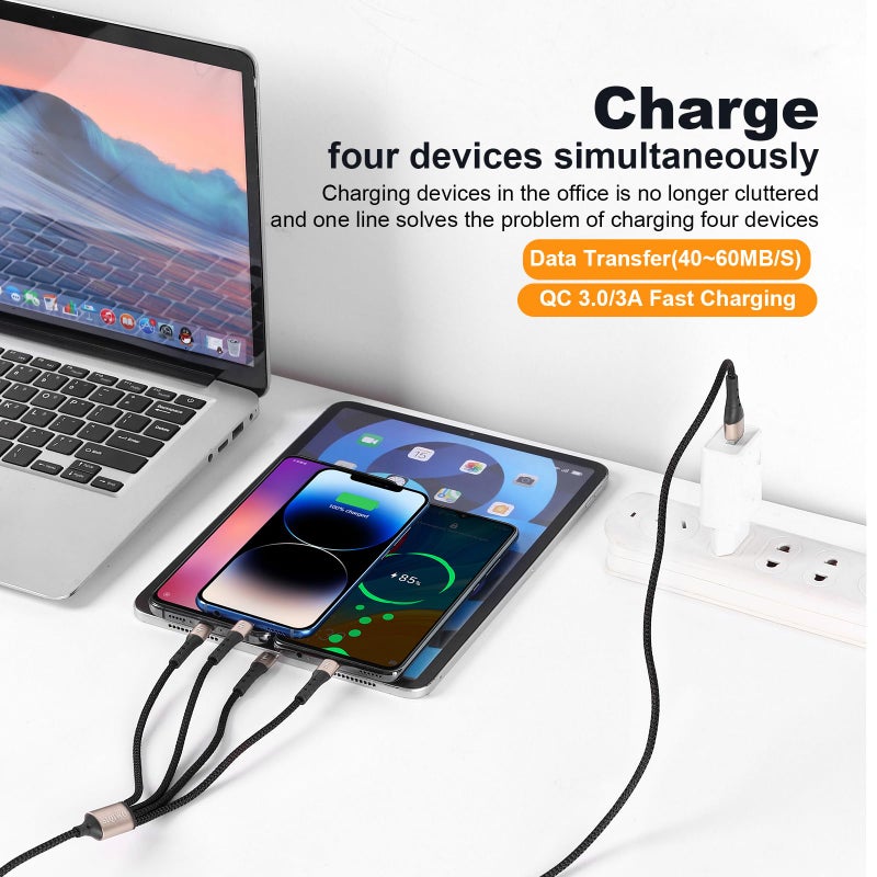 SIQIWO Multi USB C Cable Fast Charging, [4FT/2 Pack] QC 3.0(3A) USB C Splitter Cable, 4 in 1 Charger Cord with 4 Type C Ports, for iPhone 17/16/15 Series, iPad Air/Pro, Samsung Galaxy S25, Pixel, PS5 - Image 2