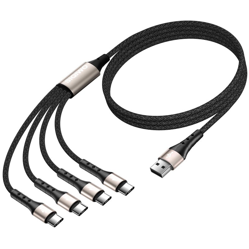 SIQIWO Multi USB C Cable Fast Charging, [4FT/2 Pack] QC 3.0(3A) USB C Splitter Cable, 4 in 1 Charger Cord with 4 Type C Ports, for iPhone 17/16/15 Series, iPad Air/Pro, Samsung Galaxy S25, Pixel, PS5 - Image 1