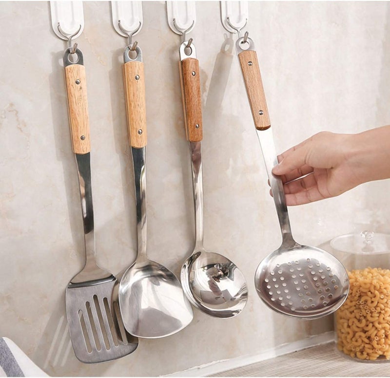 SHFTI UtensilsforCarbonSteelStainlessSteelWokSpatulaMetal3PiecesWokToolsProfessionalSetWoodenHandleSkimmerSlottedTurnerSet of 3 PCS - Image 4