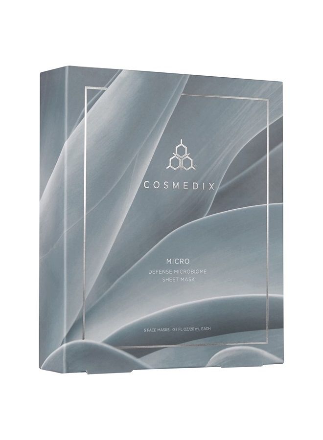 CosMedix Micro Defense Microbiome Peel-Off Sheet Mask, Hydrates & Quenches Dry Skin, Soothing & Redness Reducing, Cruelty & Gluten Free, Set of 5
