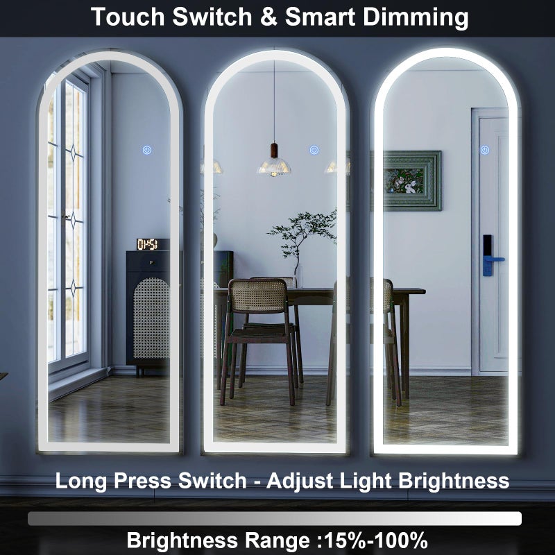 GLSLAND 20"x56" Arched LED Full Length Mirror with Lights â€“ Wall Mounted or Standing Full Body Mirror for Bedroom/Cloakroom â€“ Dimmable with 3 Color Lighting Modes - Image 3